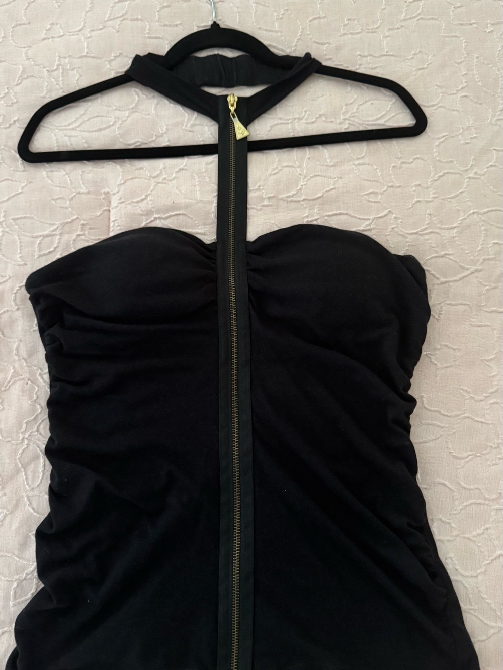 Vintage Y2K Baby Phat Black Strapless Zip Front Top Rhinestone Cat Logo Size L
